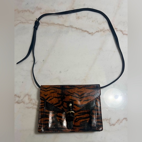 PATRICIA NASH LEATHER BLACK AND TIGER PRINT CROSSBODY PURSE GREAT CONDITION - Picture 1 of 8
